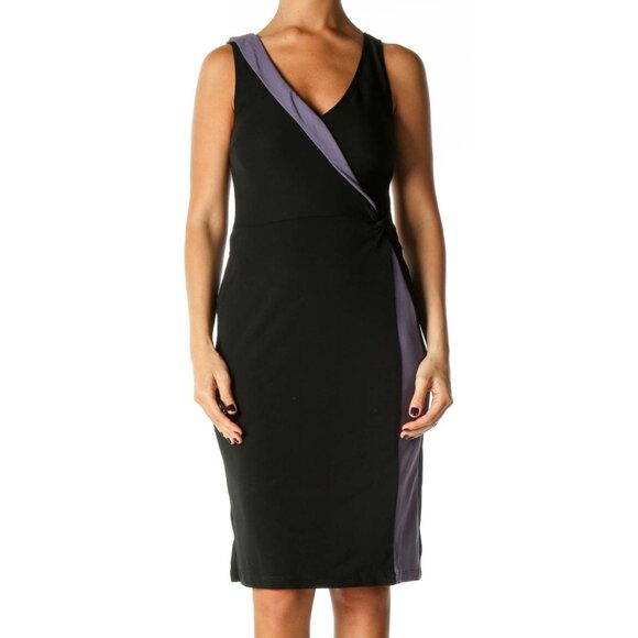 BCBGMAXAZRIA Womens Size M Sheath Dress Black Purple Color Blocked Sleeveless - Picture 2 of 13